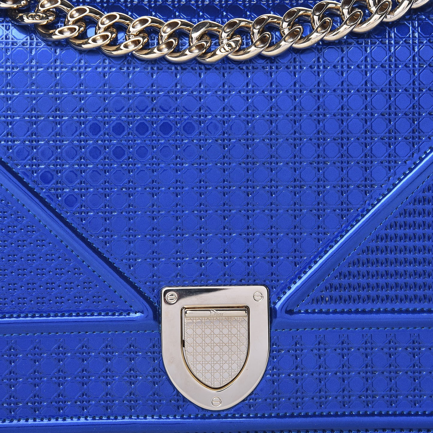Metallic Patent Micro-Cannage Medium Diorama Flap Bag Blue