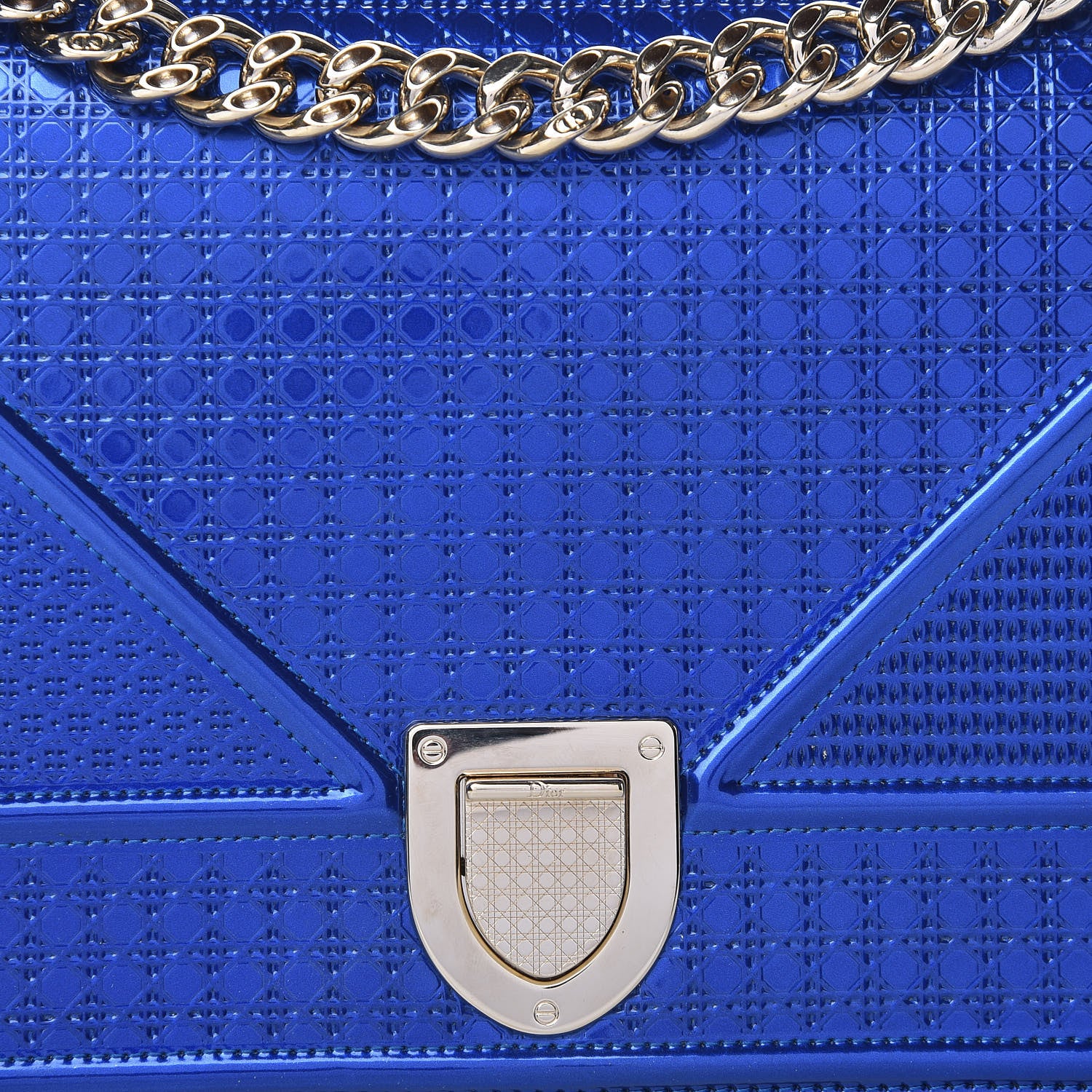 Christian Dior Metallic Patent Micro-Cannage Medium Diorama Flap Bag Blue 9 of 13