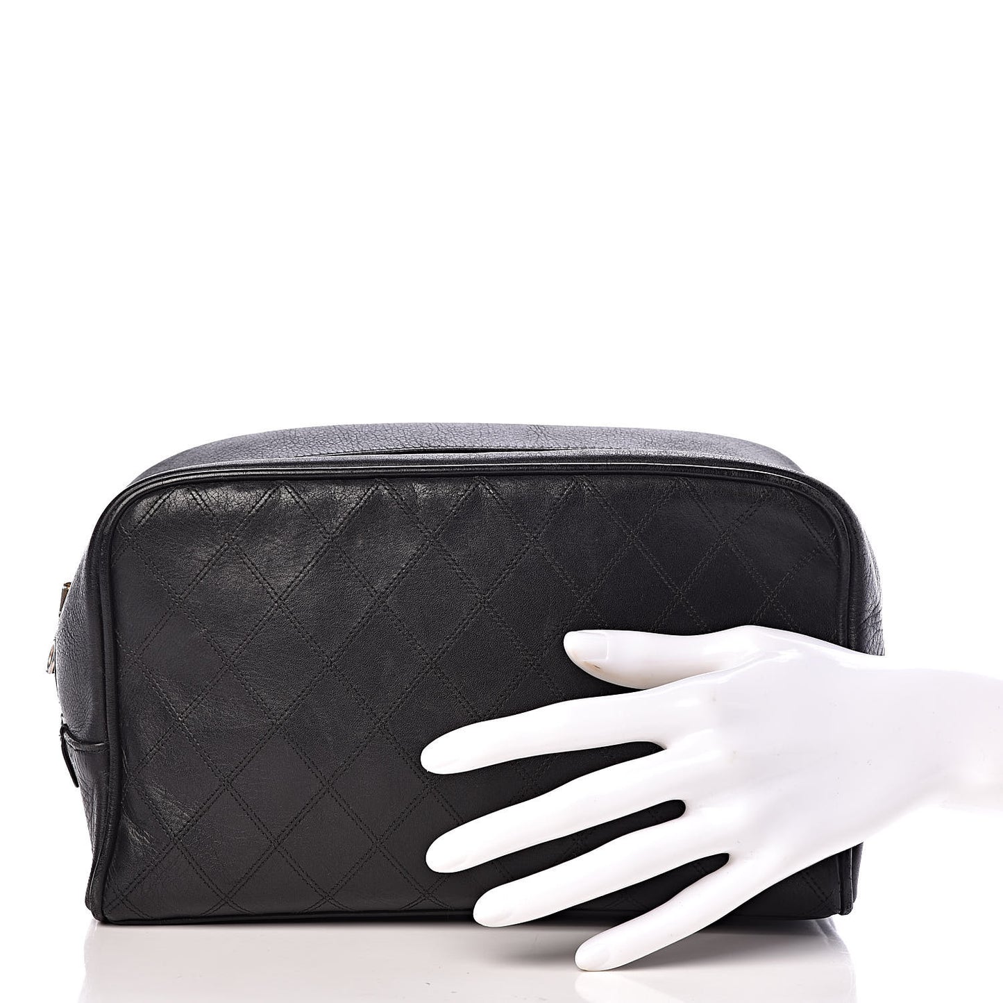 Lambskin Diamond Stitch Cosmetic Case Black