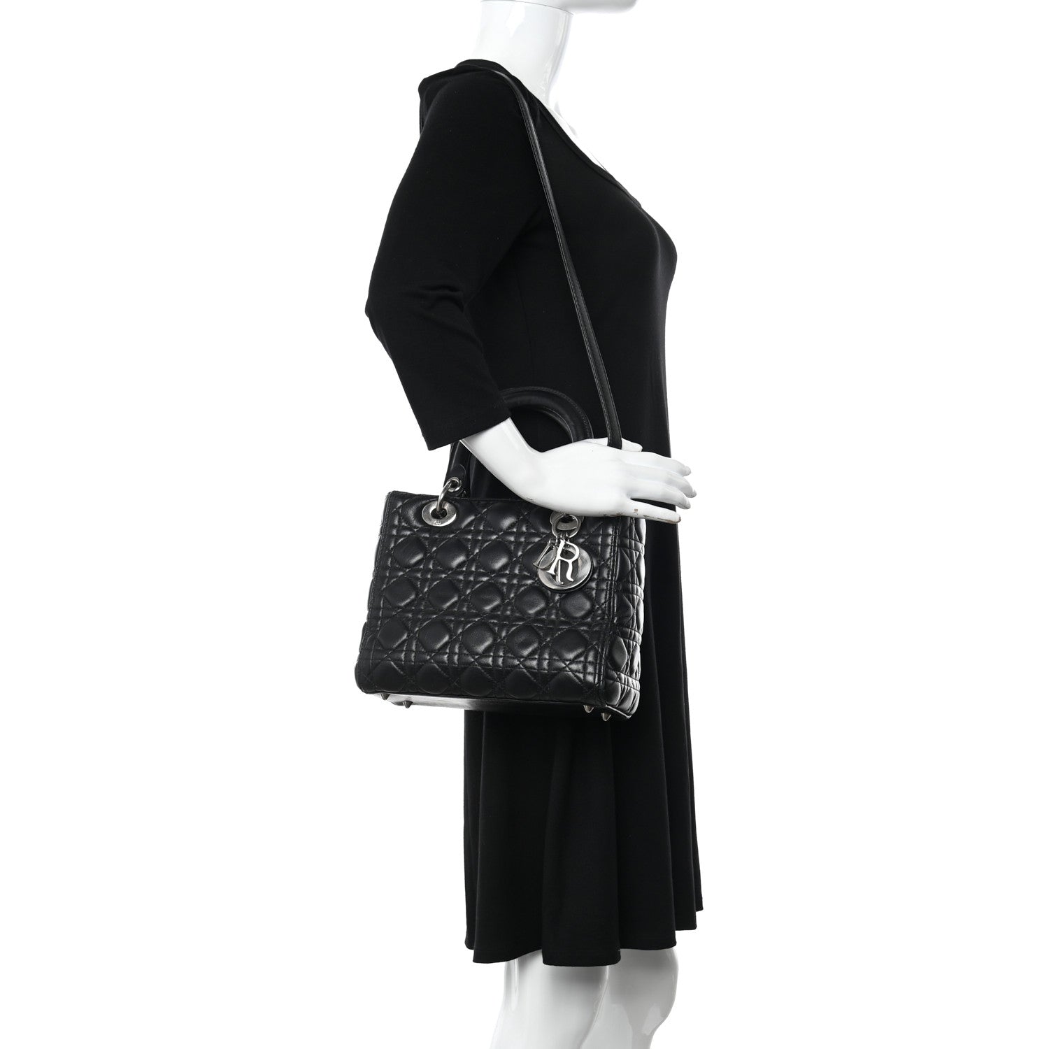 Christian Dior Lambskin Cannage Medium Lady Dior Black 2 of 14