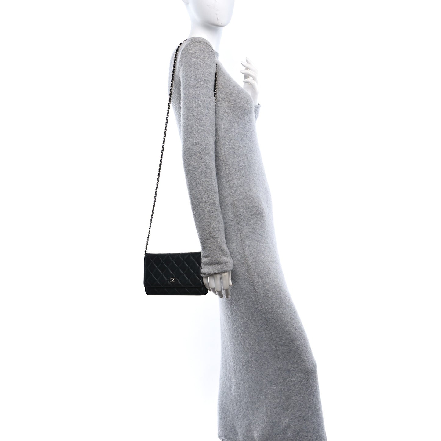 Lambskin Quilted Wallet On Chain WOC Black