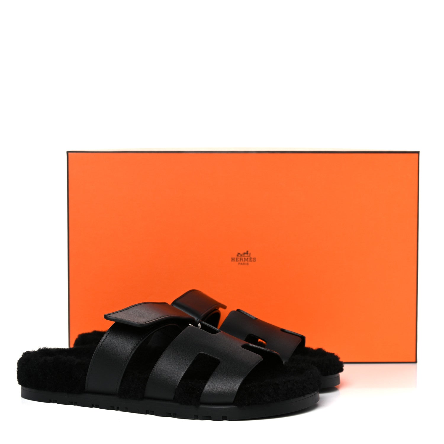 Hermes Calfskin Woolskin Womens Chypre Sandals 38 Black 9 of 9