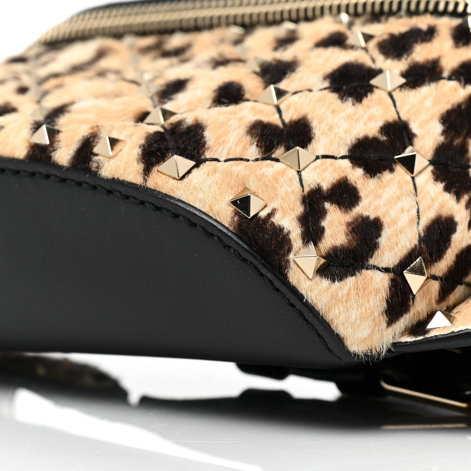 Valentino Garavani Calfskin Pony Hair Leopard Print Rockstud Spike Belt Bag 75 7 of 14