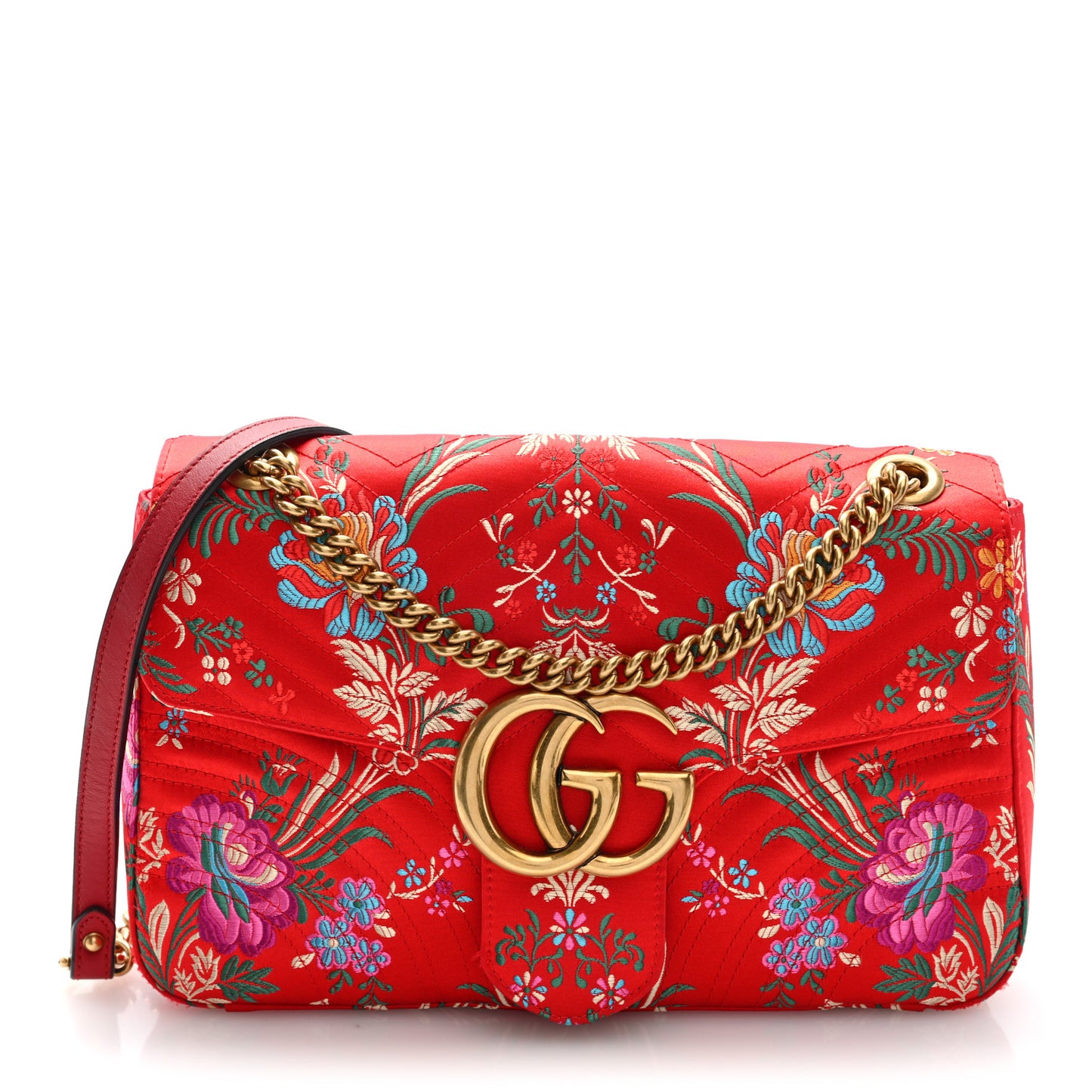 Jacquard Matelasse Floral Medium GG Marmont Shoulder Bag Red