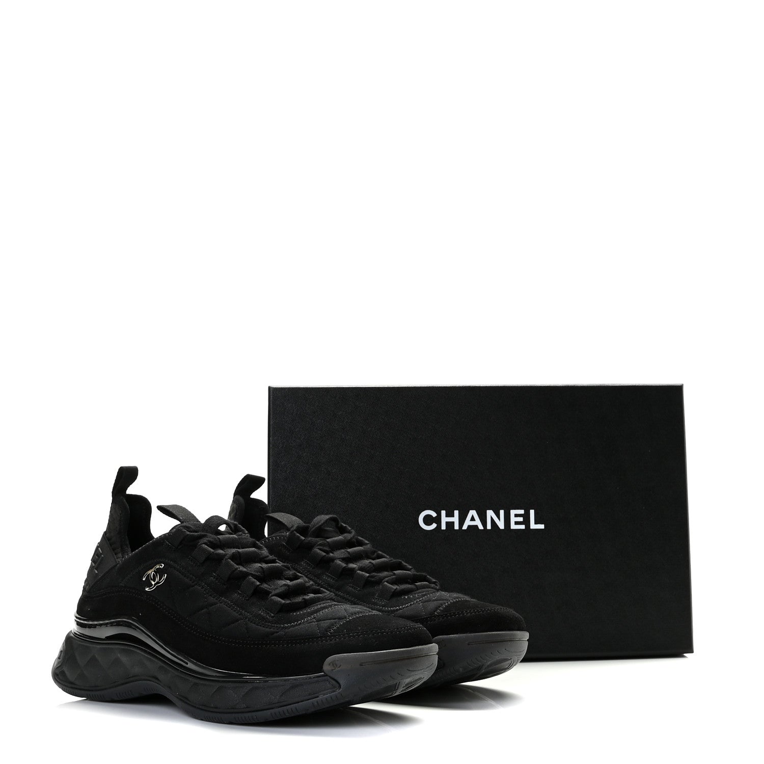 Chanel Suede Calfskin Mixed Fibers CC Sneakers 39.5 Black Dark Grey 11 of 11