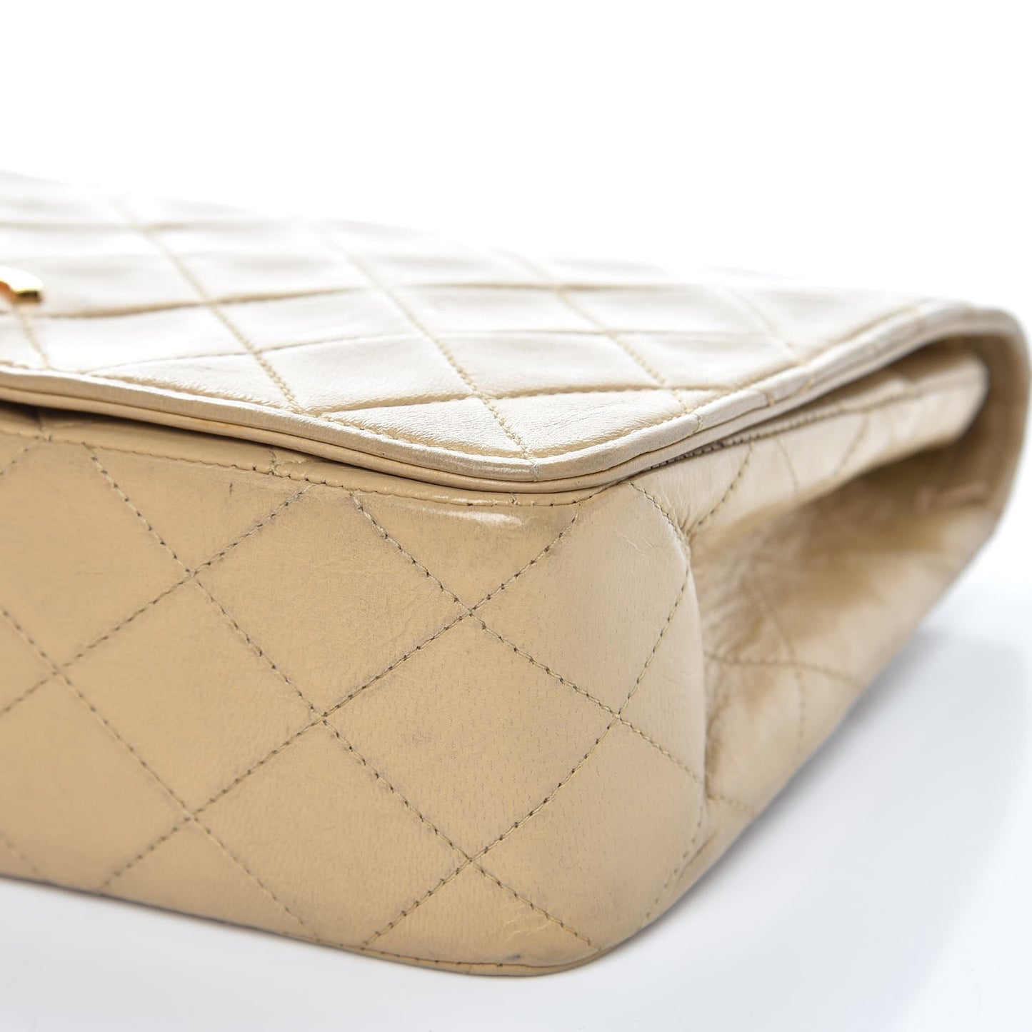 Lambskin Quilted Small Single Flap Beige