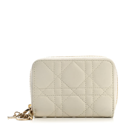 Christian Dior Calfskin Cannage Small Lady Dior Voyageur Coin Purse White 1 of 8