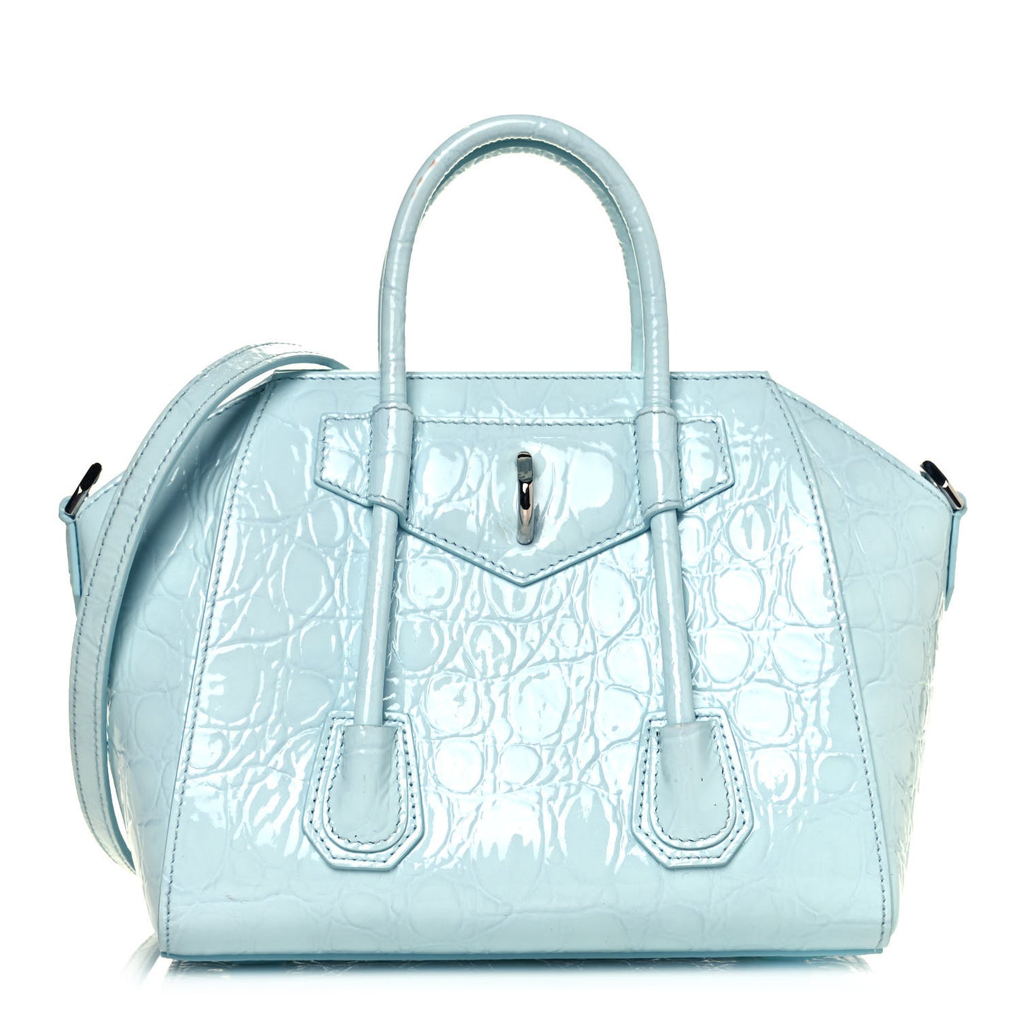 Calfskin Crocodile Embossed Mini Antigona Lock Sky Blue