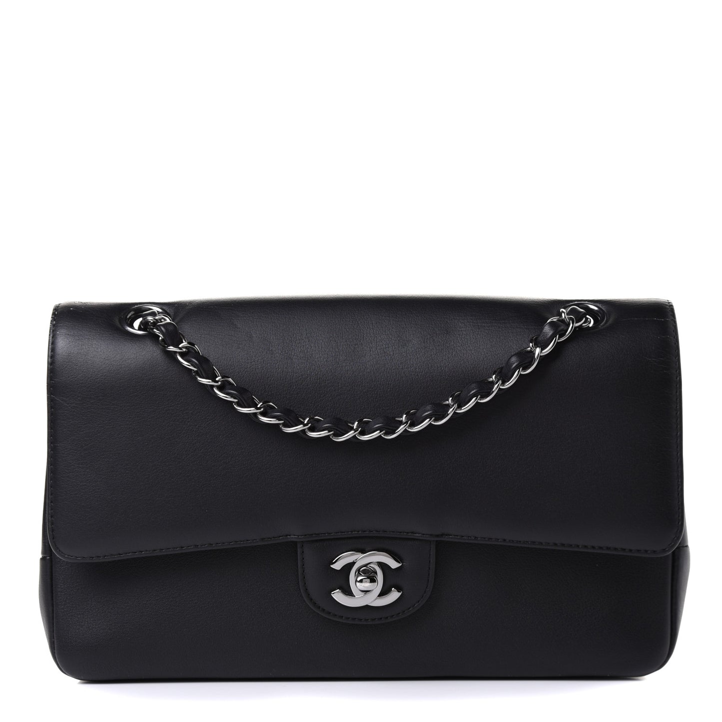 Calfskin Medium Classic Pure Double Flap Black