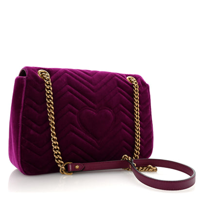 Gucci Velvet Matelasse Medium GG Marmont Shoulder Bag Fuchsia Violet Cyclamen 3 of 13