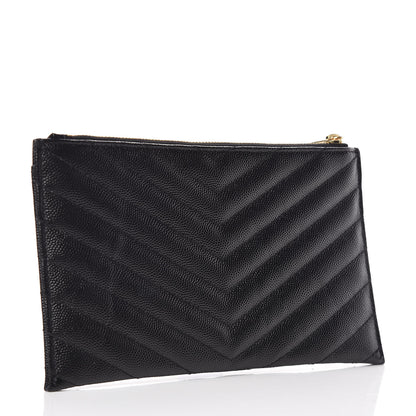 Saint Laurent Grain De Poudre Chevron Monogram Bill Pouch Black 3 of 9