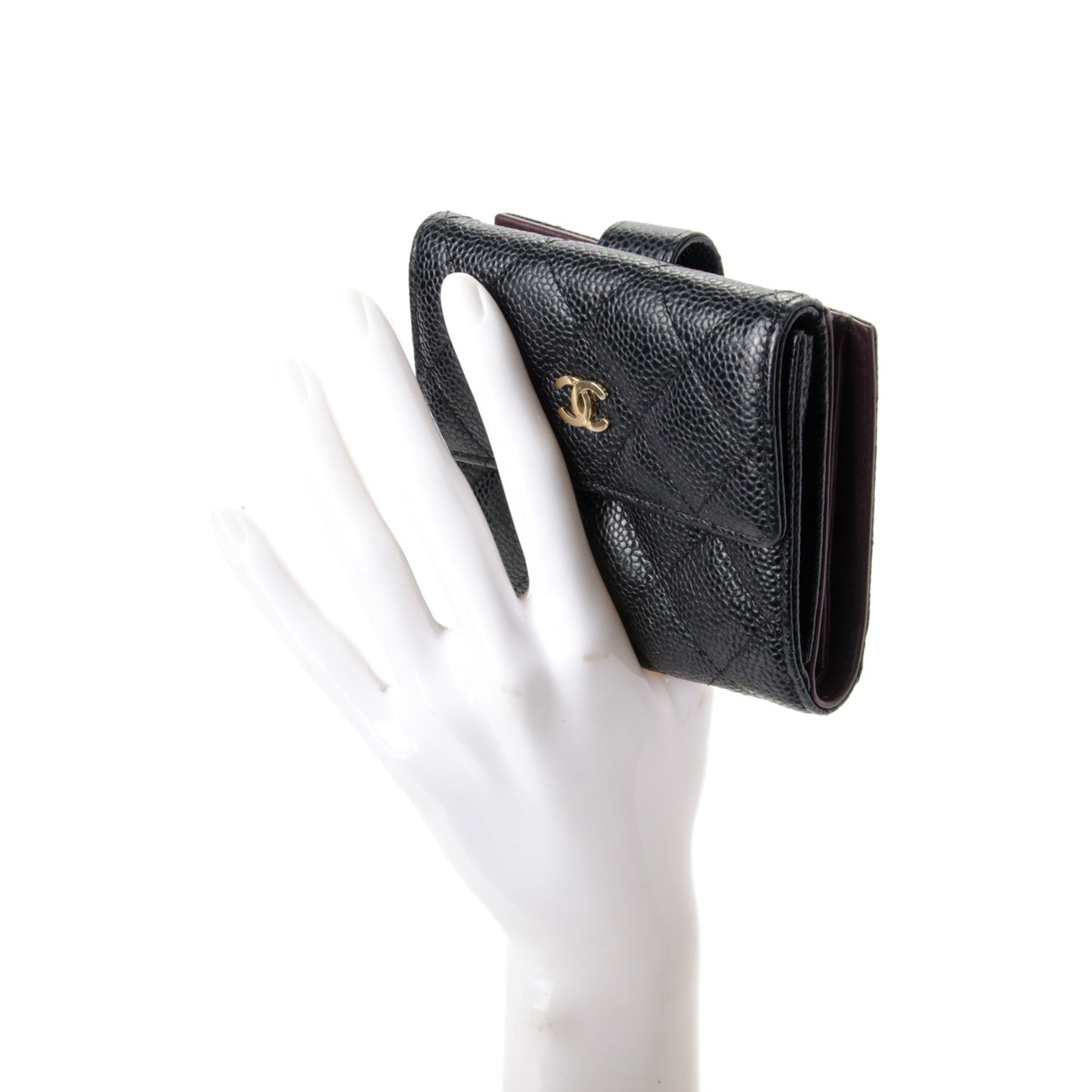 Caviar Quilted Compact French Flap Wallet Black