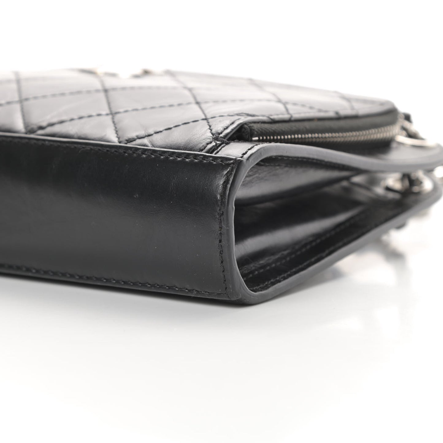 Aged Calfskin Quilted Shoulder Bag Black