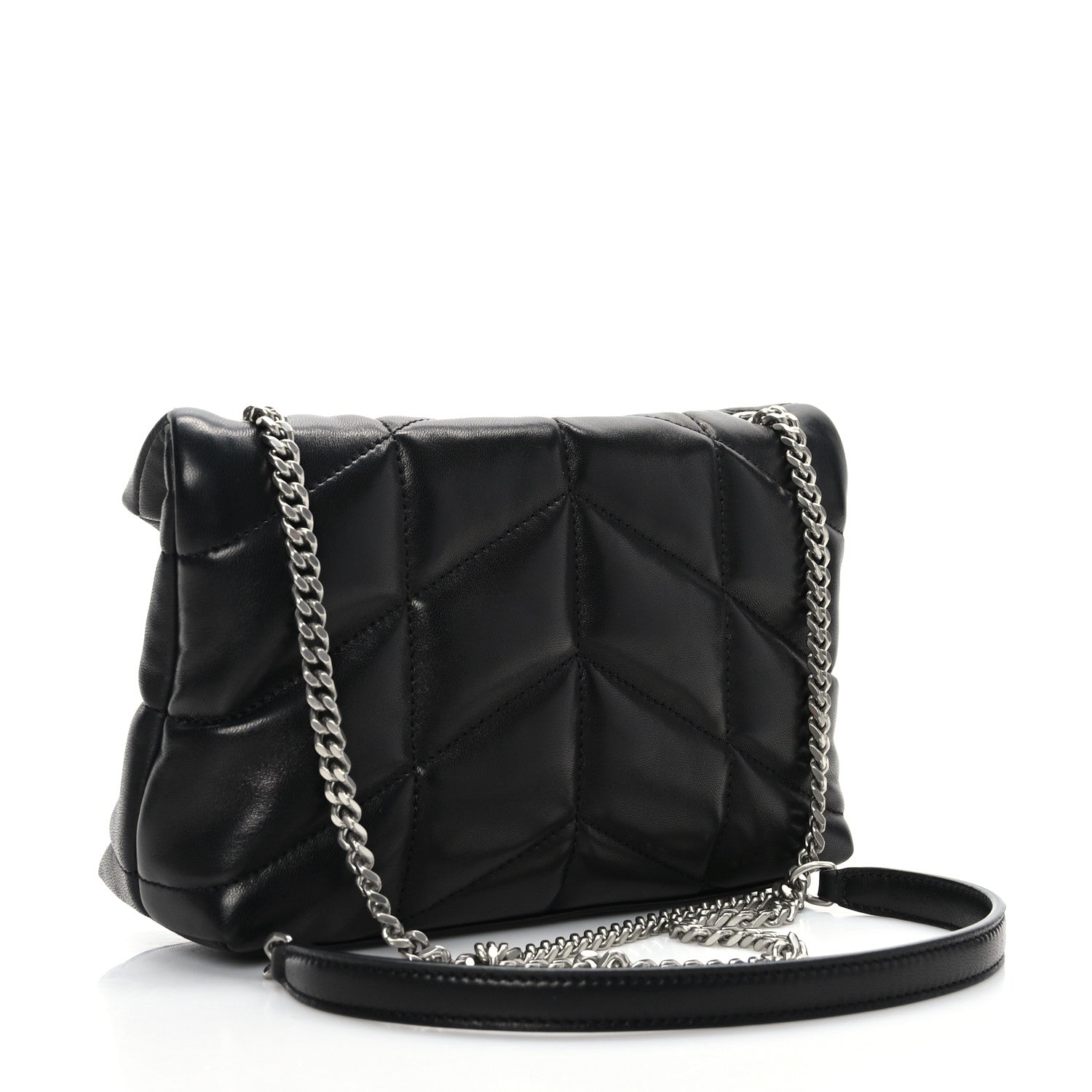 Saint Laurent Lambskin Quilted Toy Loulou Puffer Monogram Chain Satchel Black 3 of 9