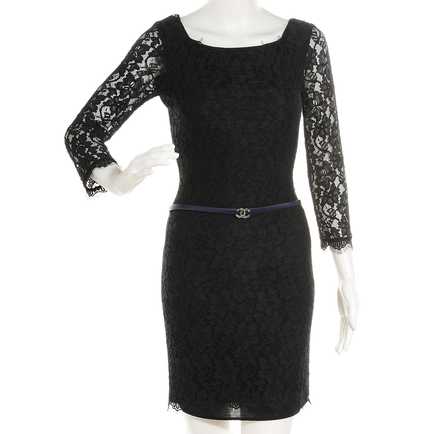 Leather CC Logo Skinny Belt 80 32 Navy Blue