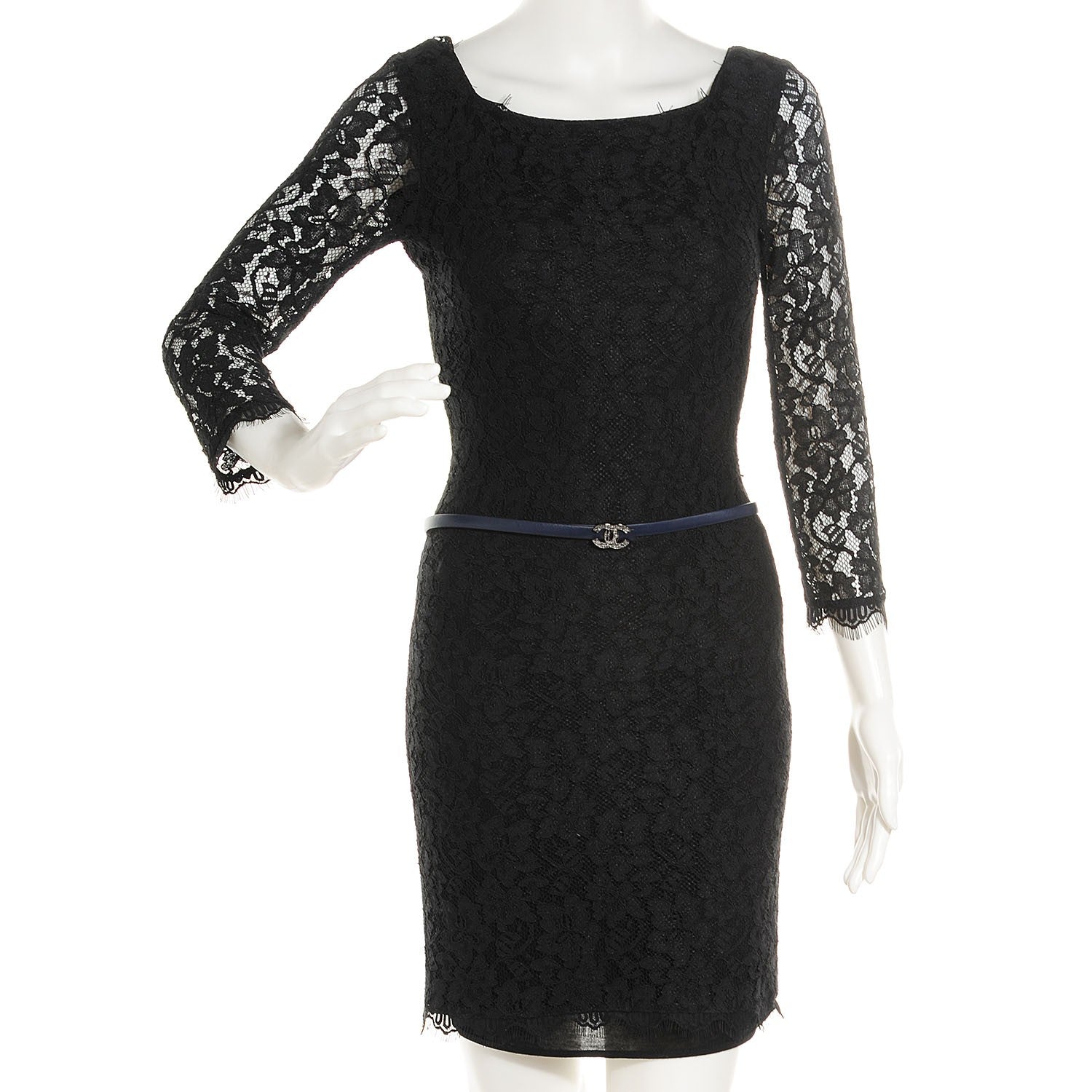 Chanel Leather CC Logo Skinny Belt 80 32 Navy Blue 2 of 6