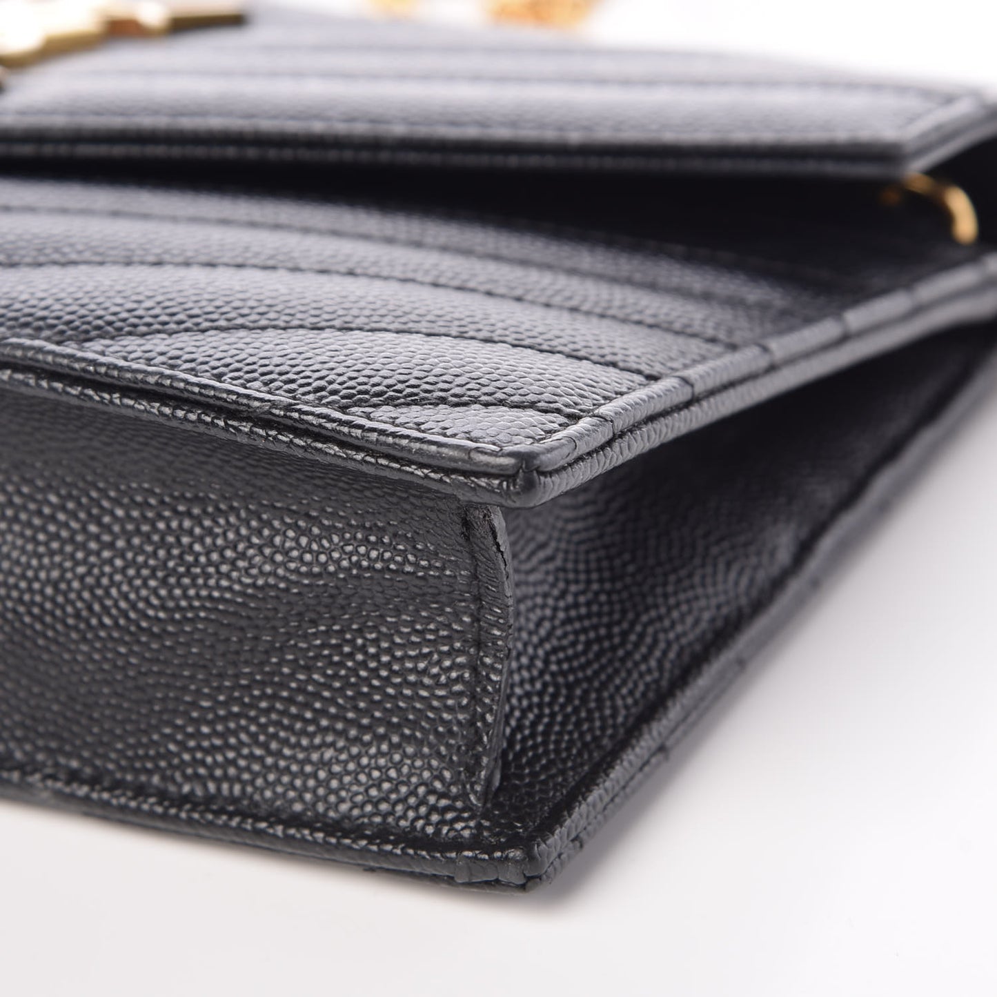 Grain De Poudre Matelasse Chevron Monogram Envelope Chain Wallet Black