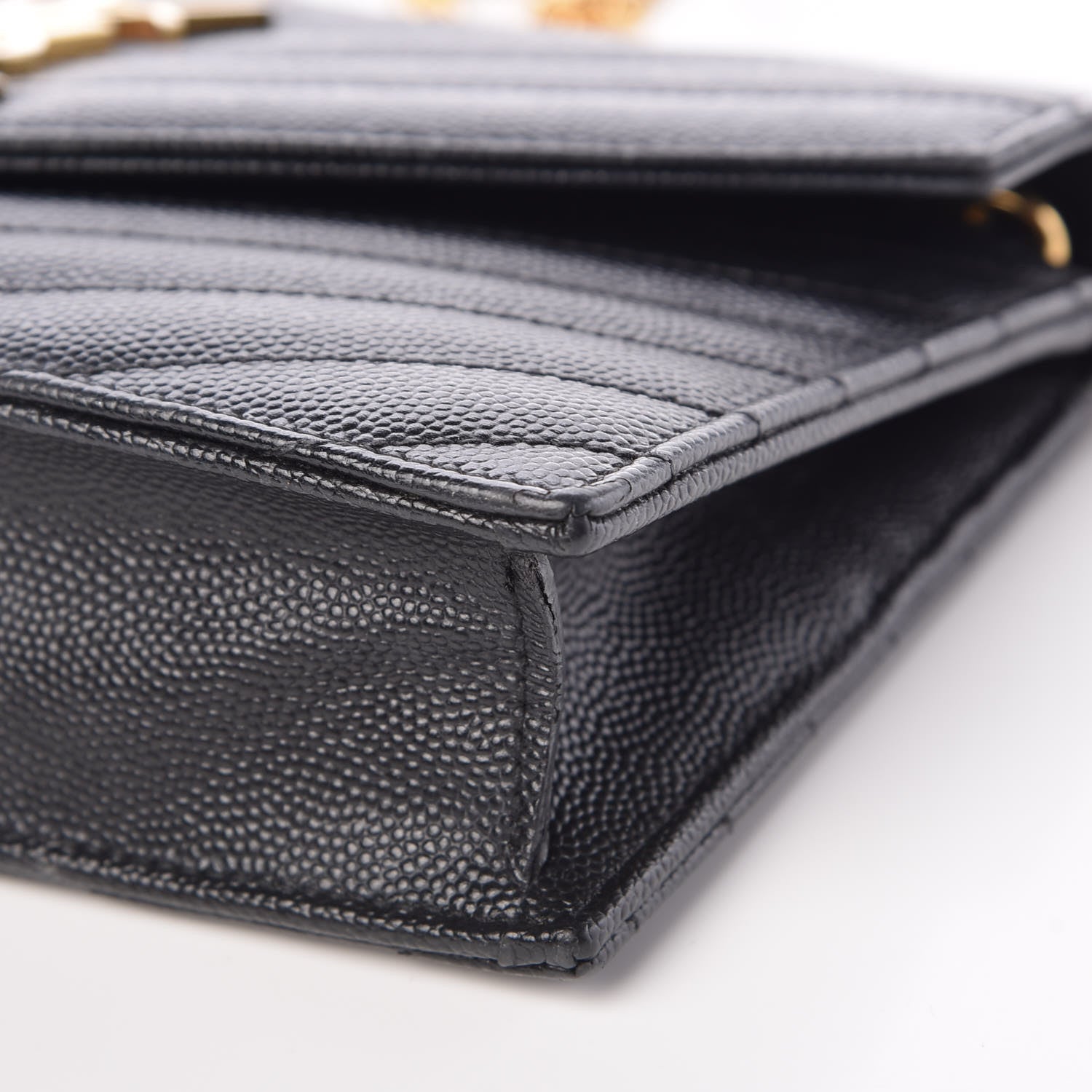 Saint Laurent Grain De Poudre Matelasse Chevron Monogram Envelope Chain Wallet Black 9 of 9