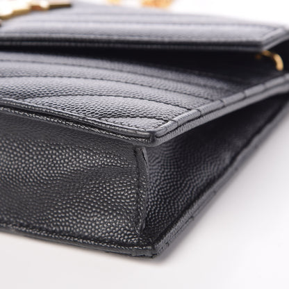 Saint Laurent Grain De Poudre Matelasse Chevron Monogram Envelope Chain Wallet Black 9 of 9