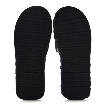 Chanel Braided Cord CC Espadrille Slip On Sandals 38 Navy Blue 6 of 10