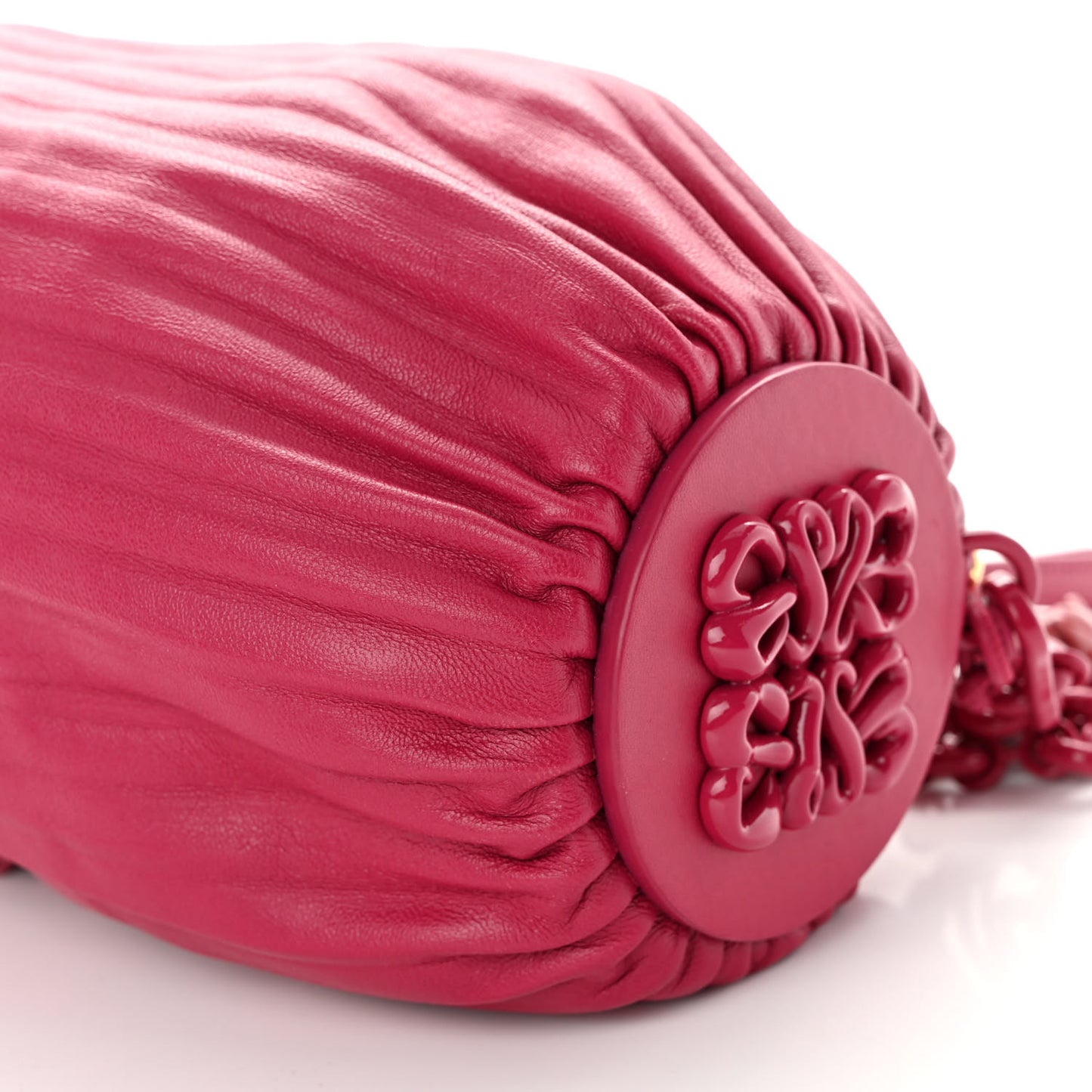 Lambskin Pleated Bracelet Pouch Chain Shoulder Bag Rouge Blossoms