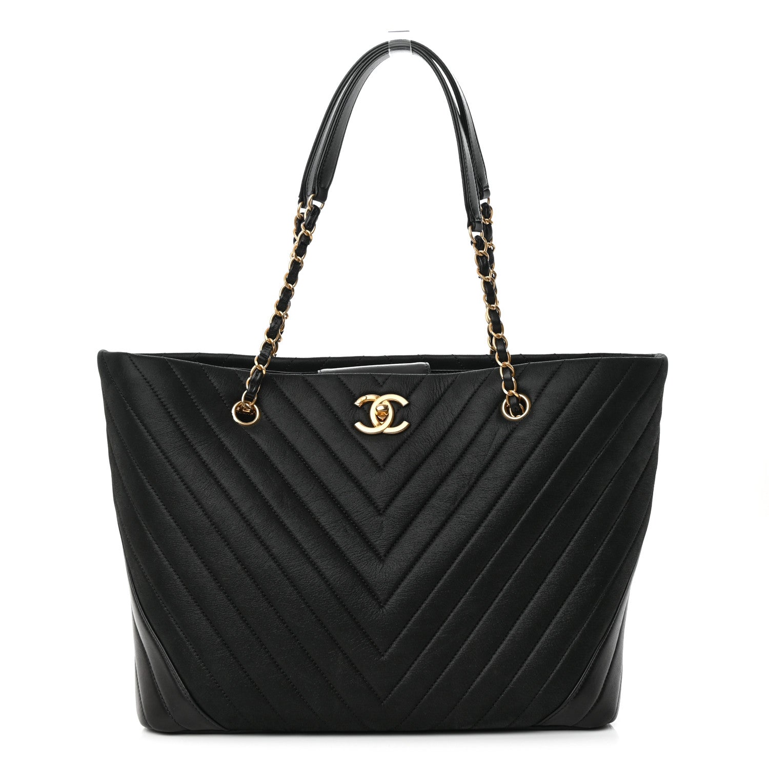 Chanel Calfskin Chevron Quilted Shopping Tote Black 1 of 11