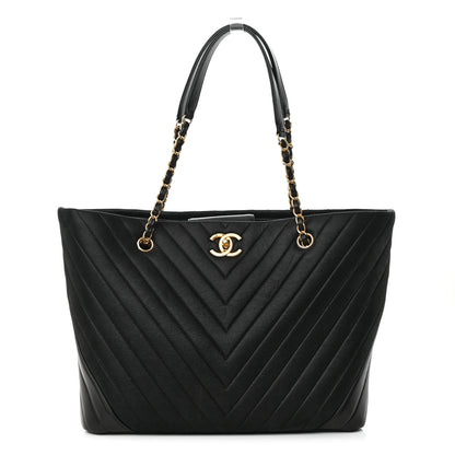 Chanel Calfskin Chevron Quilted Shopping Tote Black 1 of 11