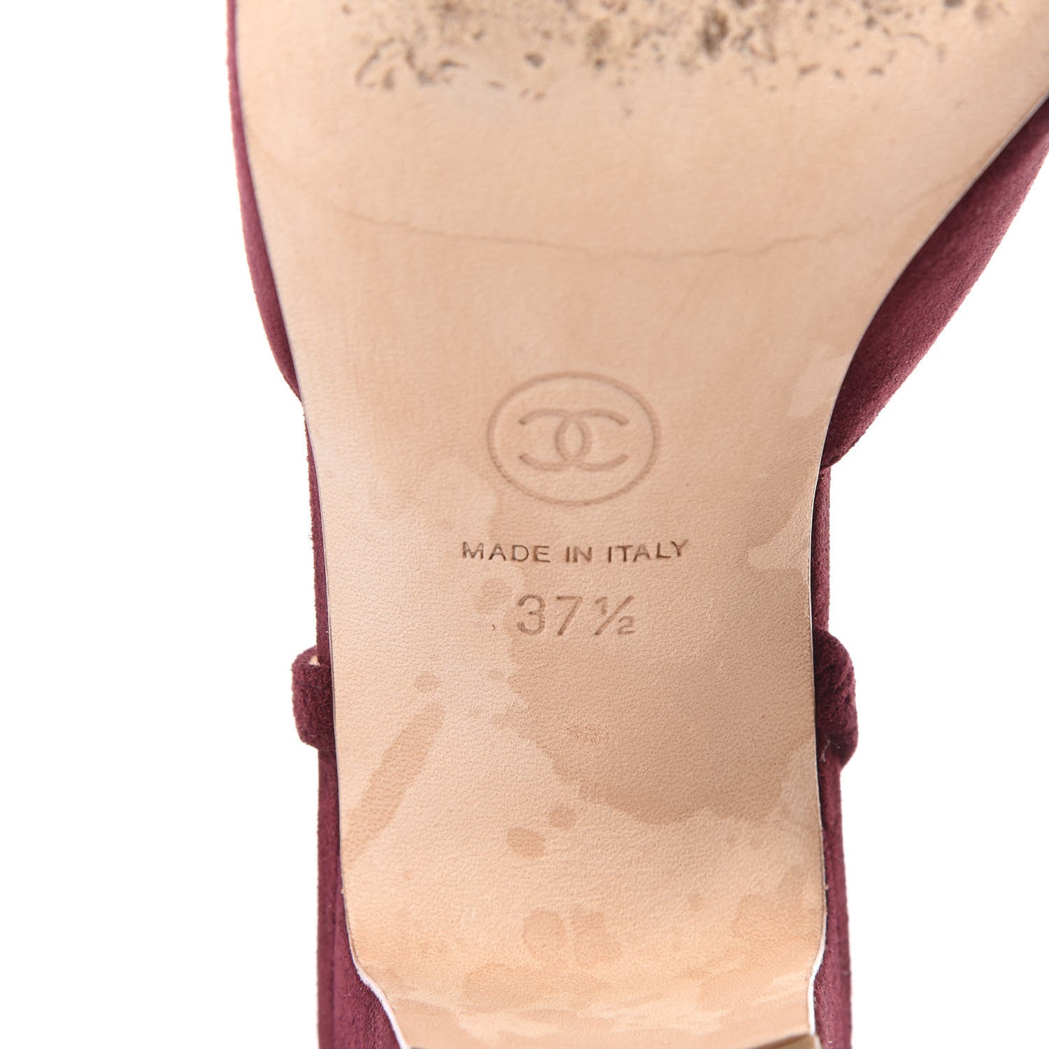 Chanel Kid Suede Metallic Lambskin Cap Toe CC Slingback Pumps 37.5 Burgundy Gold 6 of 8