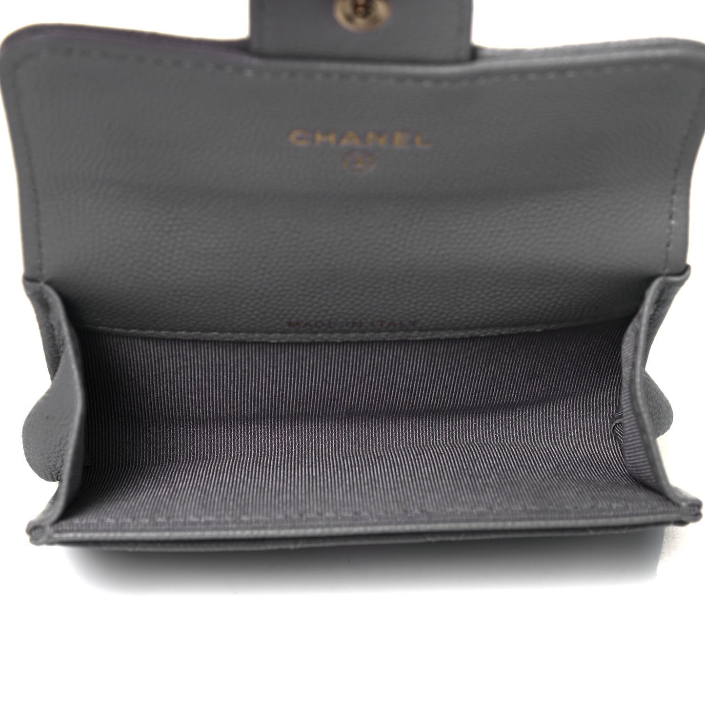 Caviar Quilted Flap Card Holder Wallet Grey