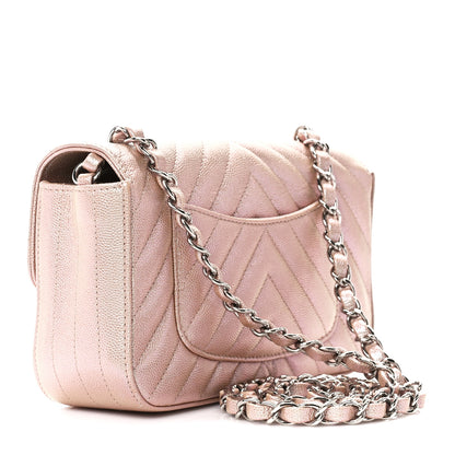Chanel Iridescent Caviar Chevron Quilted Mini Rectangular Flap Light Gold 3 of 12