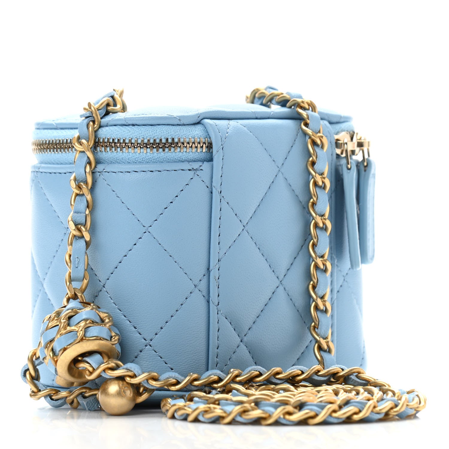Chanel Lambskin Quilted Pearl Crush Mini Vanity Case With Chain Light Blue 3 of 12