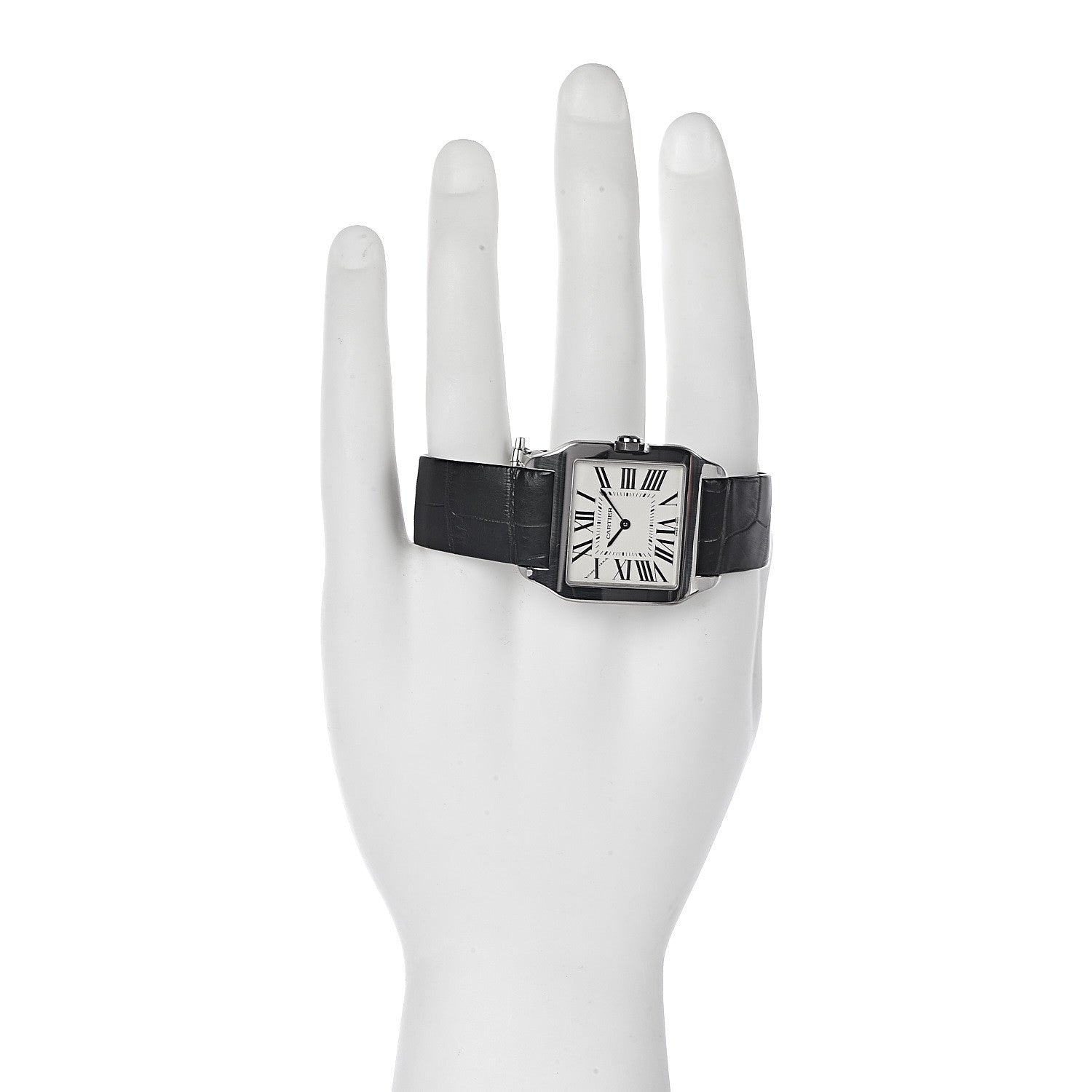 Cartier 18K White Gold Alligator 30mm Santos Dumont Quartz Watch 2 of 9