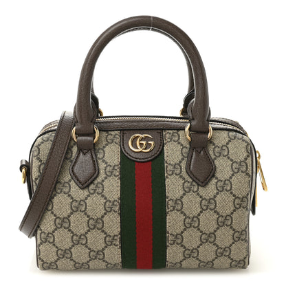 Gucci GG Supreme Monogram Textured Dollar Calfskin Web Mini Ophidia Top Handle Bag Beige Ebony New Acero 1 of 11