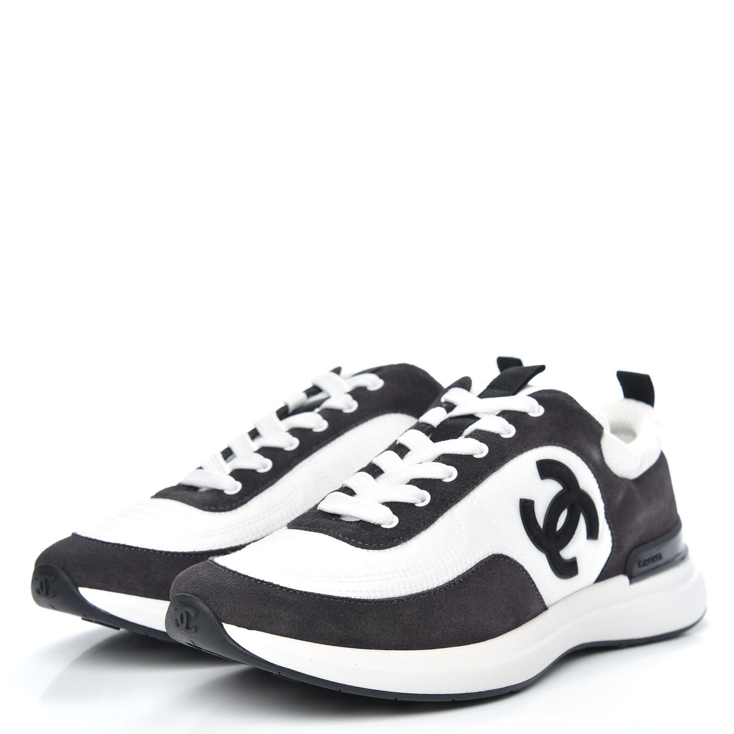 Nylon Suede Calfskin CC Sneakers 39 White Dark Grey