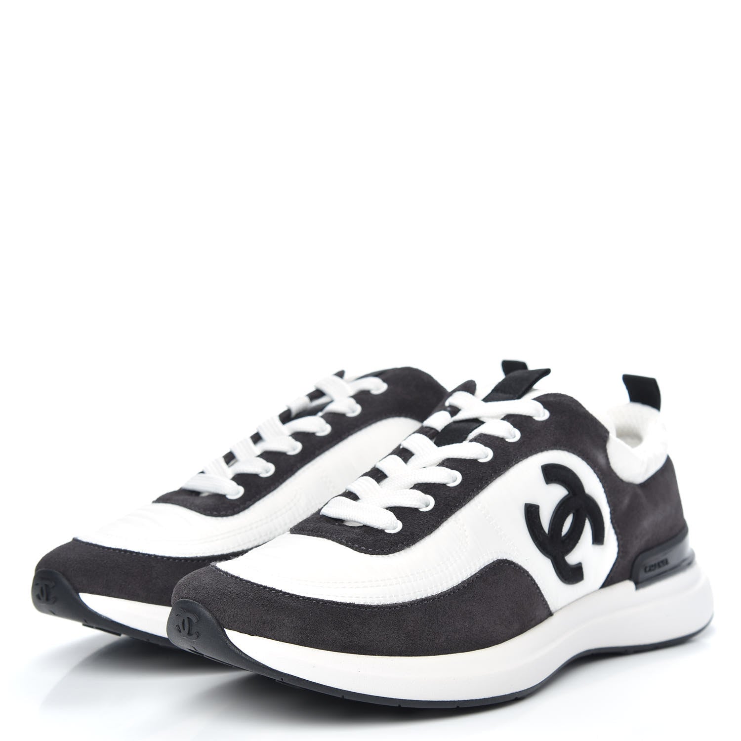 Chanel Nylon Suede Calfskin CC Sneakers 39 White Dark Grey 3 of 8