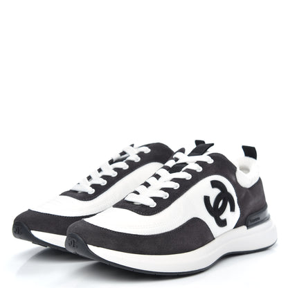 Chanel Nylon Suede Calfskin CC Sneakers 39 White Dark Grey 3 of 8