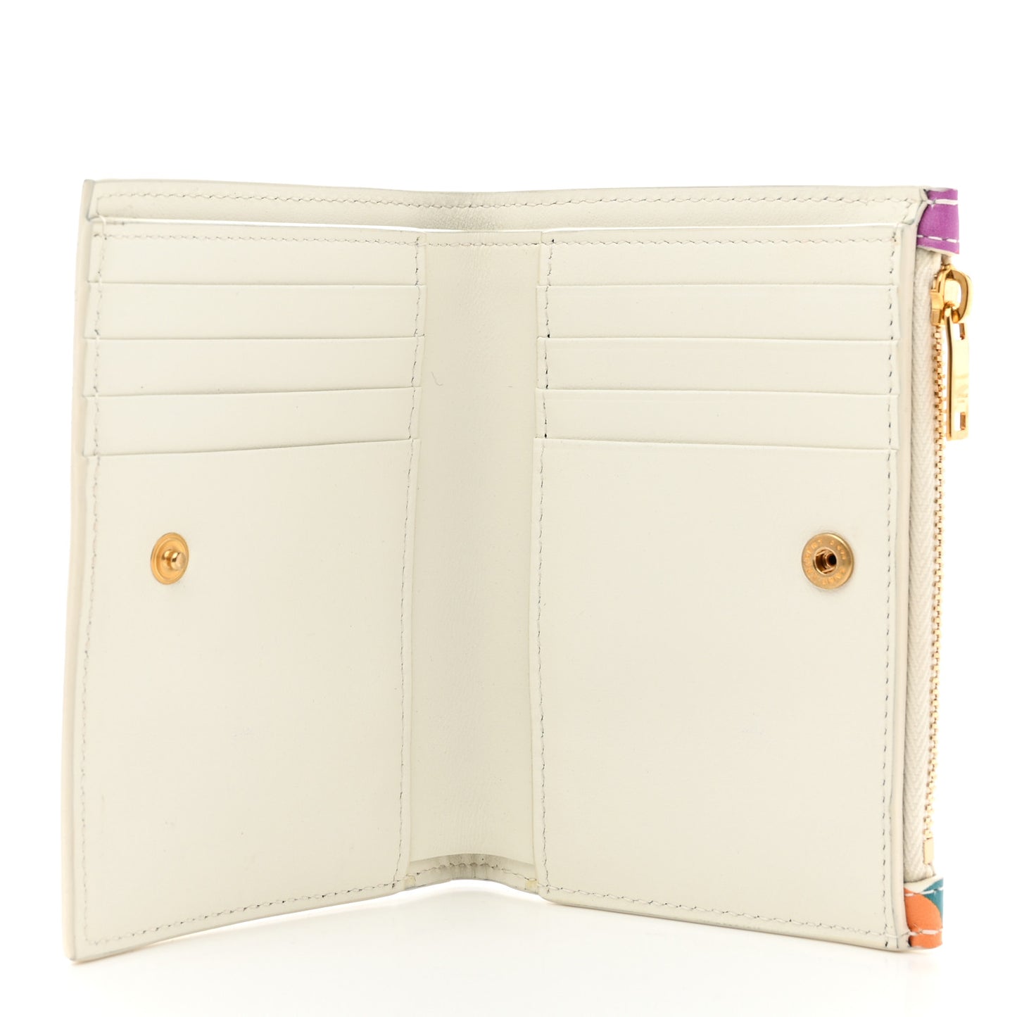 Calfskin Floral Print Bi Fold Zipped Wallet Multicolor