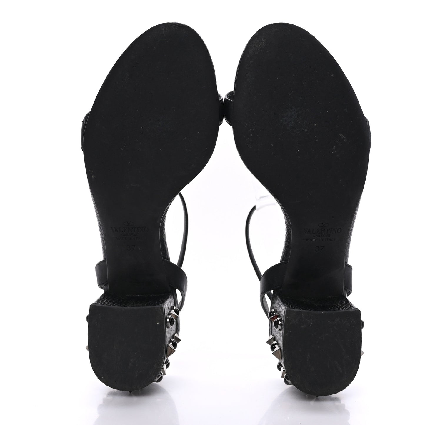 Pebbled Calfskin Onyx Rockstud Rolling 60mm City Sandals 37 Black