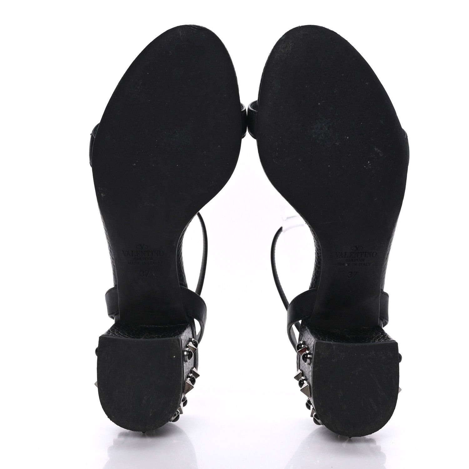 Valentino Garavani Pebbled Calfskin Onyx Rockstud Rolling 60mm City Sandals 37 Black 5 of 7