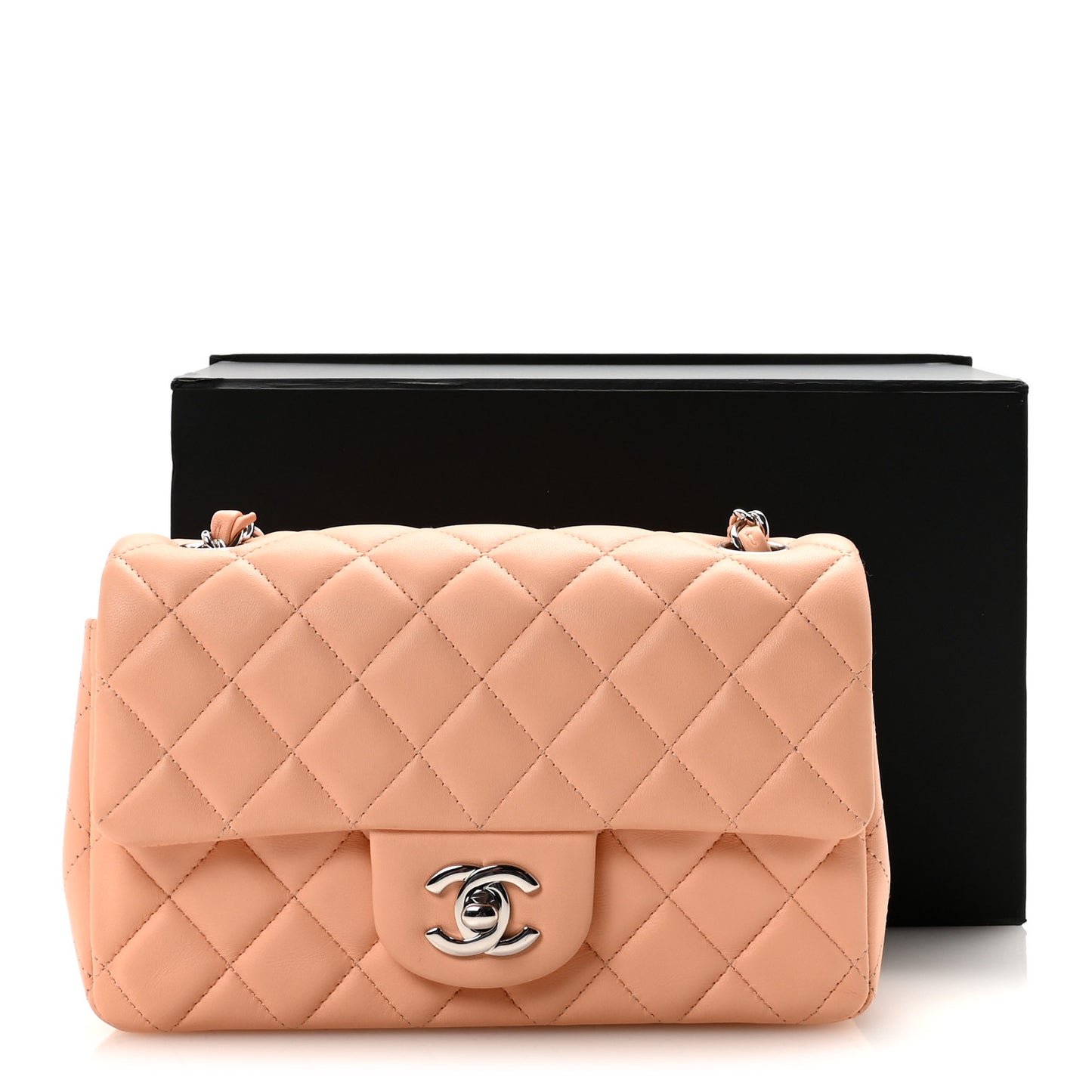 Lambskin Quilted Mini Rectangular Flap Light Pink
