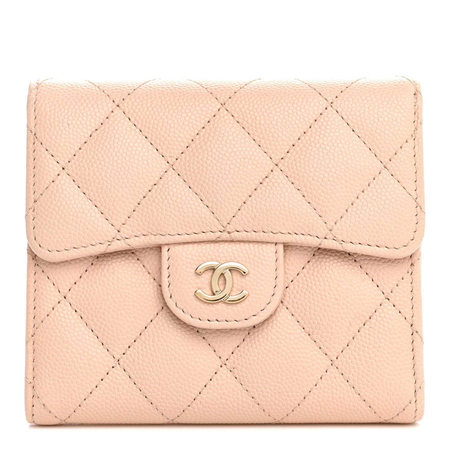 Caviar Quilted Compact Flap Wallet Beige