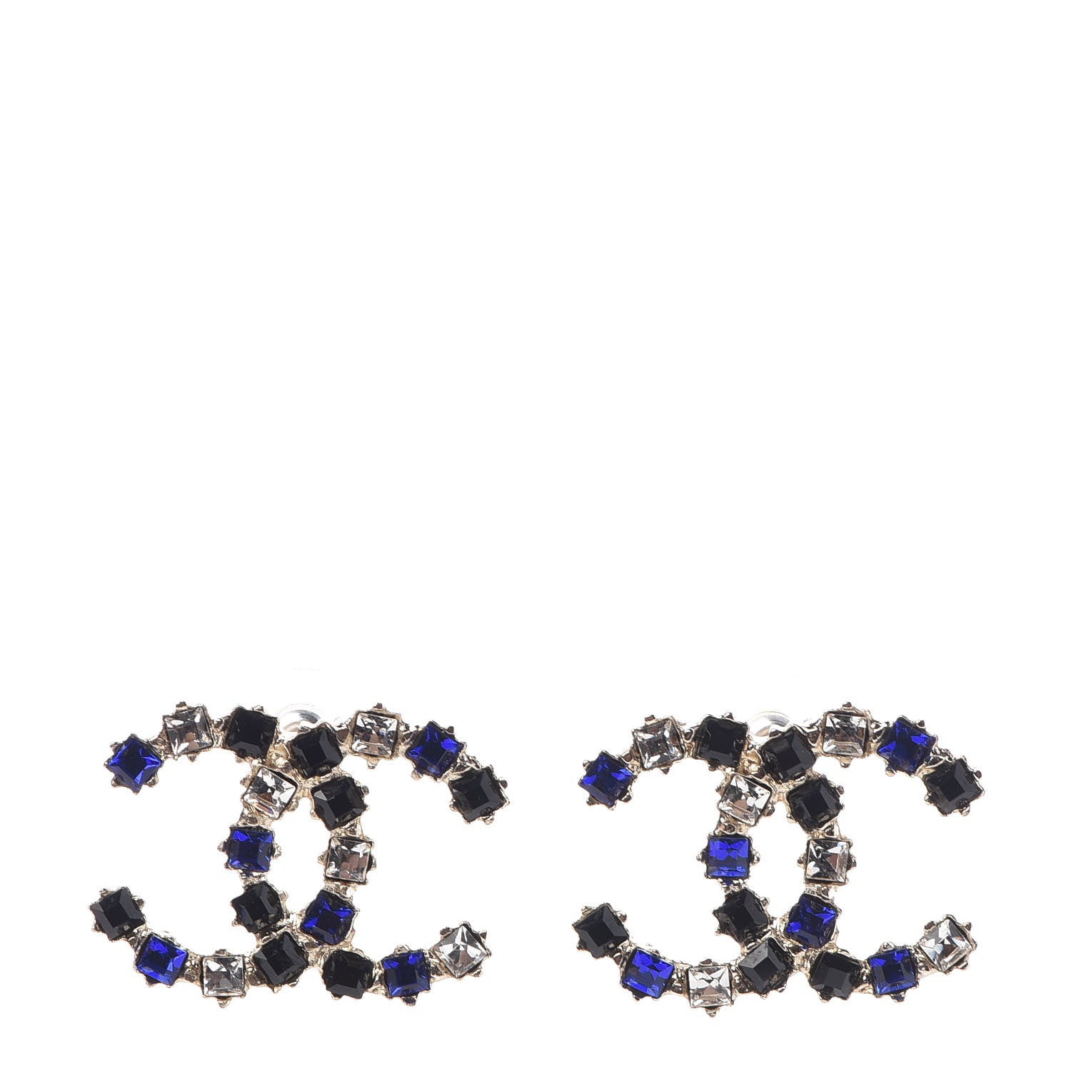 Chanel Crystal CC Earrings Gold Black Blue 1 of 5