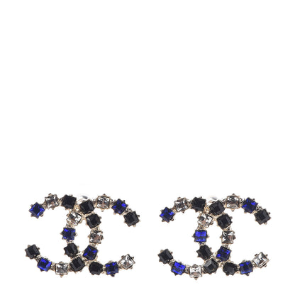 Chanel Crystal CC Earrings Gold Black Blue 1 of 5