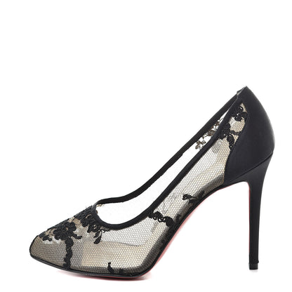 Christian Louboutin Crepe Satin Lace Paola 100 Pumps 39 Black 1 of 10