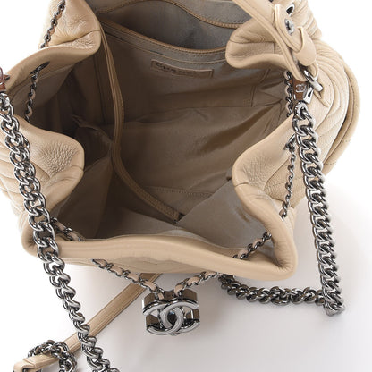 Chanel Deerskin Chevron Medium CC Chain Bucket Drawstring Bag Beige 5 of 7