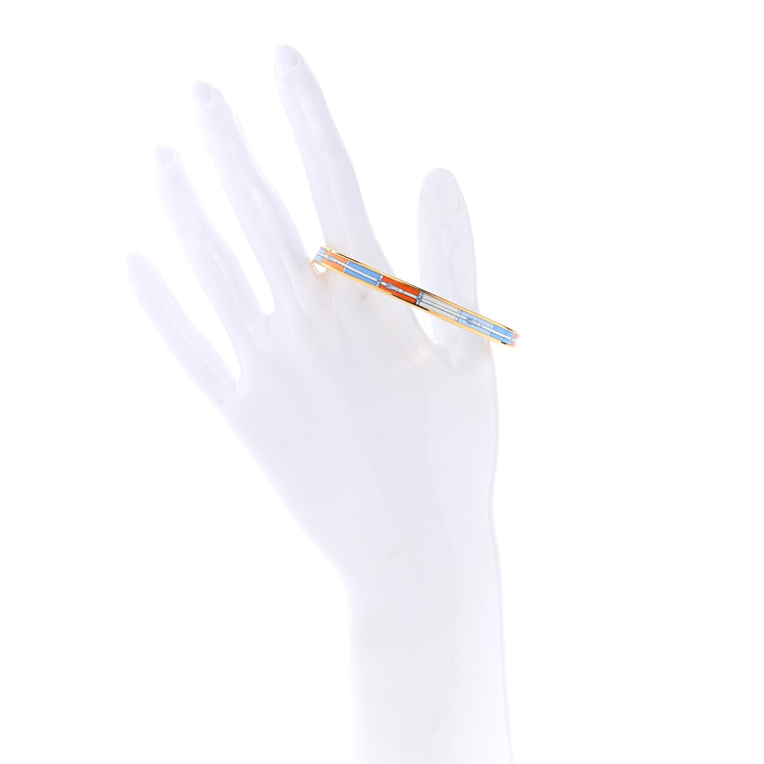 Hermes Enamel Printed Extra Narrow Couvertures Et Tenues De Jour Bracelet 62 2 of 6