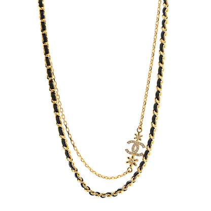 Chanel Metal Lambskin Crystal CC Double Chain Necklace Black Gold 1 of 7