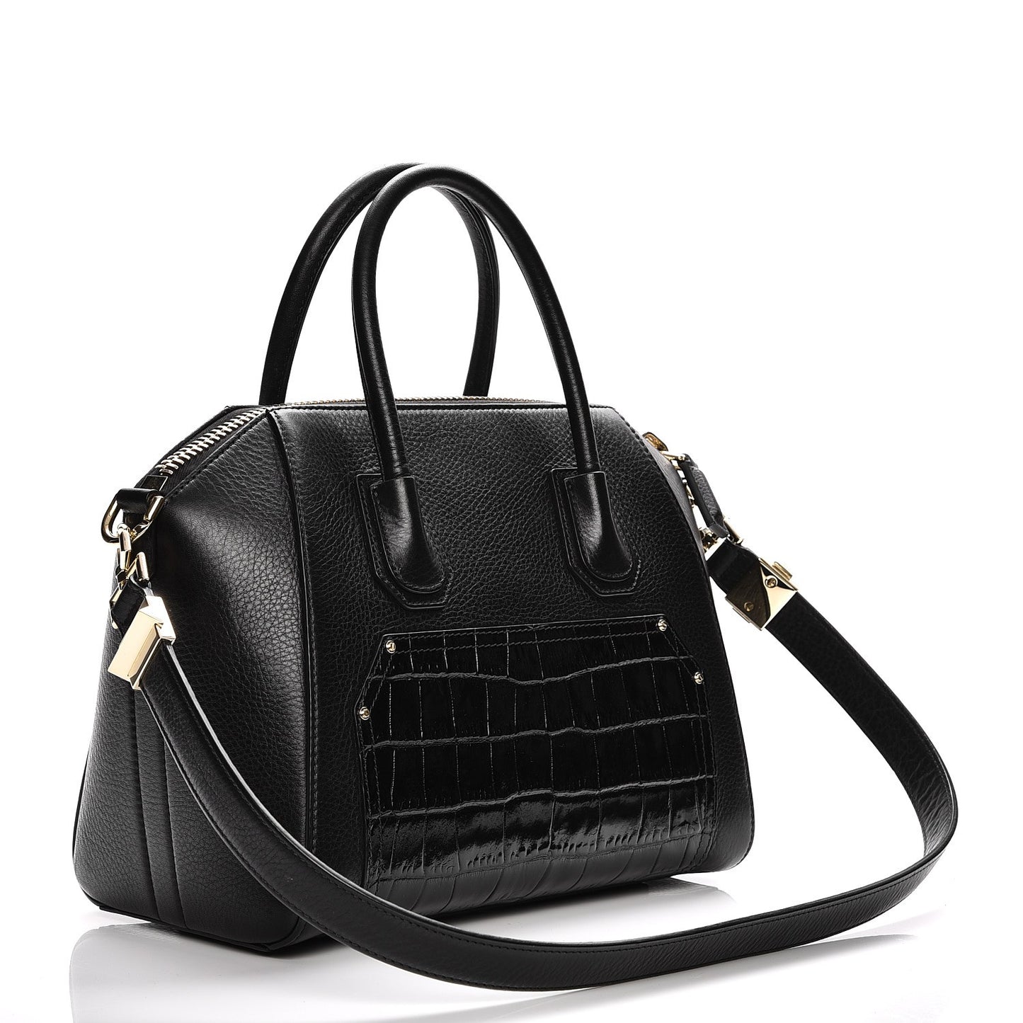 Calfskin Crocodile Embossed Small Antigona Black