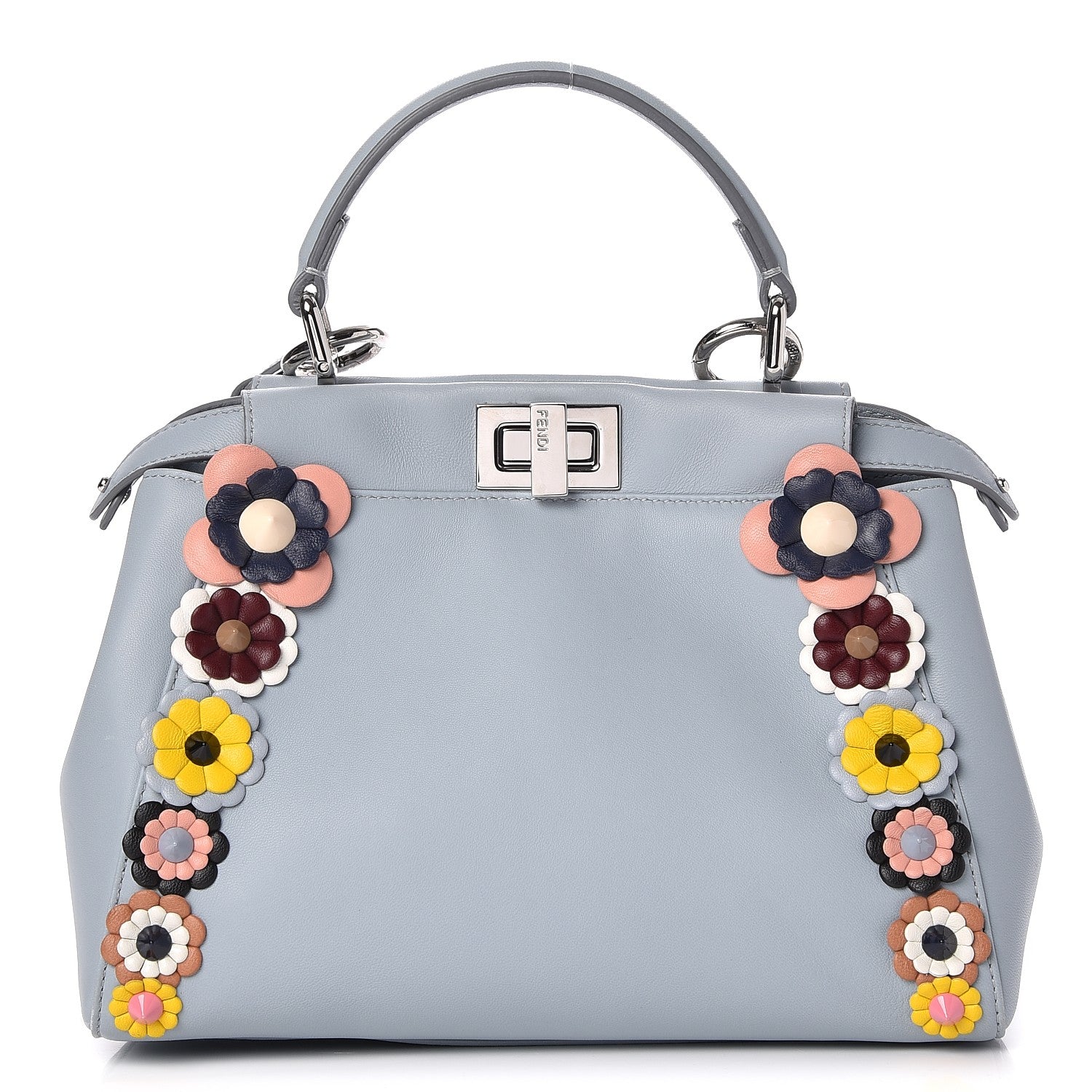 Fendi Nappa Flowerland Mini Peekaboo Iconic Satchel Light Blue 1 of 14
