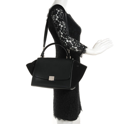 Celine Drummed Calfskin Suede Small Trapeze Black 2 of 8